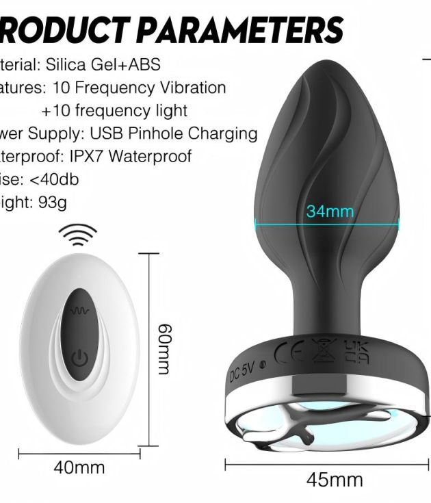 Remote Control Male Electric Prostate Massager Tools Flashing Light Base Design Vibrating Butt Plug Anal Vibrator for Men Women
