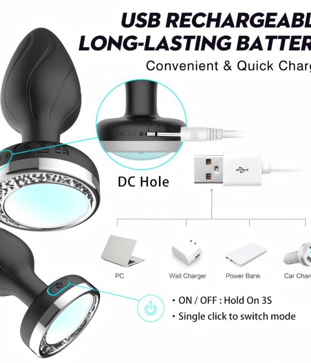 Remote Control Male Electric Prostate Massager Tools Flashing Light Base Design Vibrating Butt Plug Anal Vibrator for Men Women